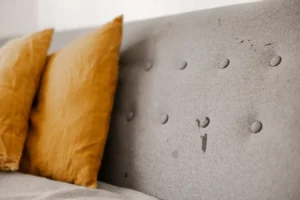 Light mud marks on couch fabric before cleaning
