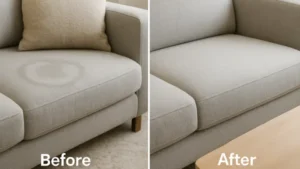 Couch stain that appears darker and more visible after the fabric dries