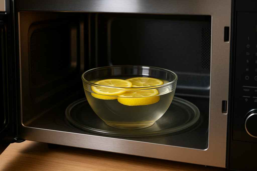 clean microwave with lemon