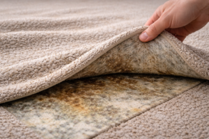 Subtle carpet texture changes appearing weeks after cleaning due to delayed moisture effects