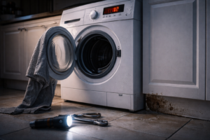 A household appliance left unused in a quiet kitchen, illustrating that doing nothing can be the safest decision when an appliance is failing