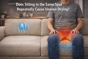Illustration showing uneven couch drying caused by sitting in the same spot repeatedly