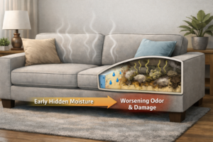 Mild couch odors indicating early internal moisture issues that can worsen if ignored